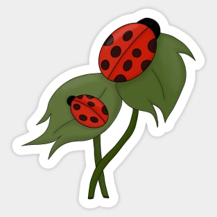 Two cute ladybugs on a plant Sticker